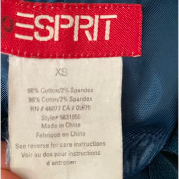 VTG Esprit Blue Cotton Velvet Trench Coat XS - Picture 4 of 15